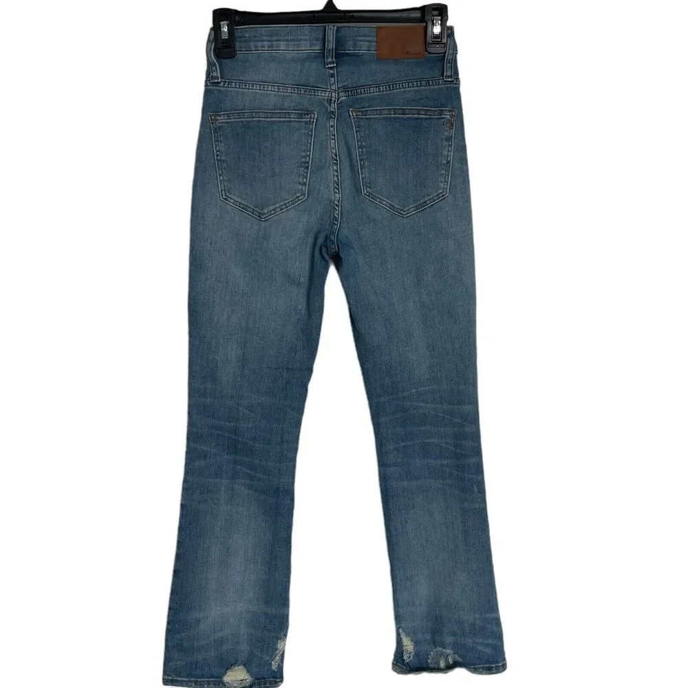 Madewell SZ 24 Cali Demi-Boot Jeans Button-Fly Mid-Rise Distressed Whiskered - Picture 4 of 11